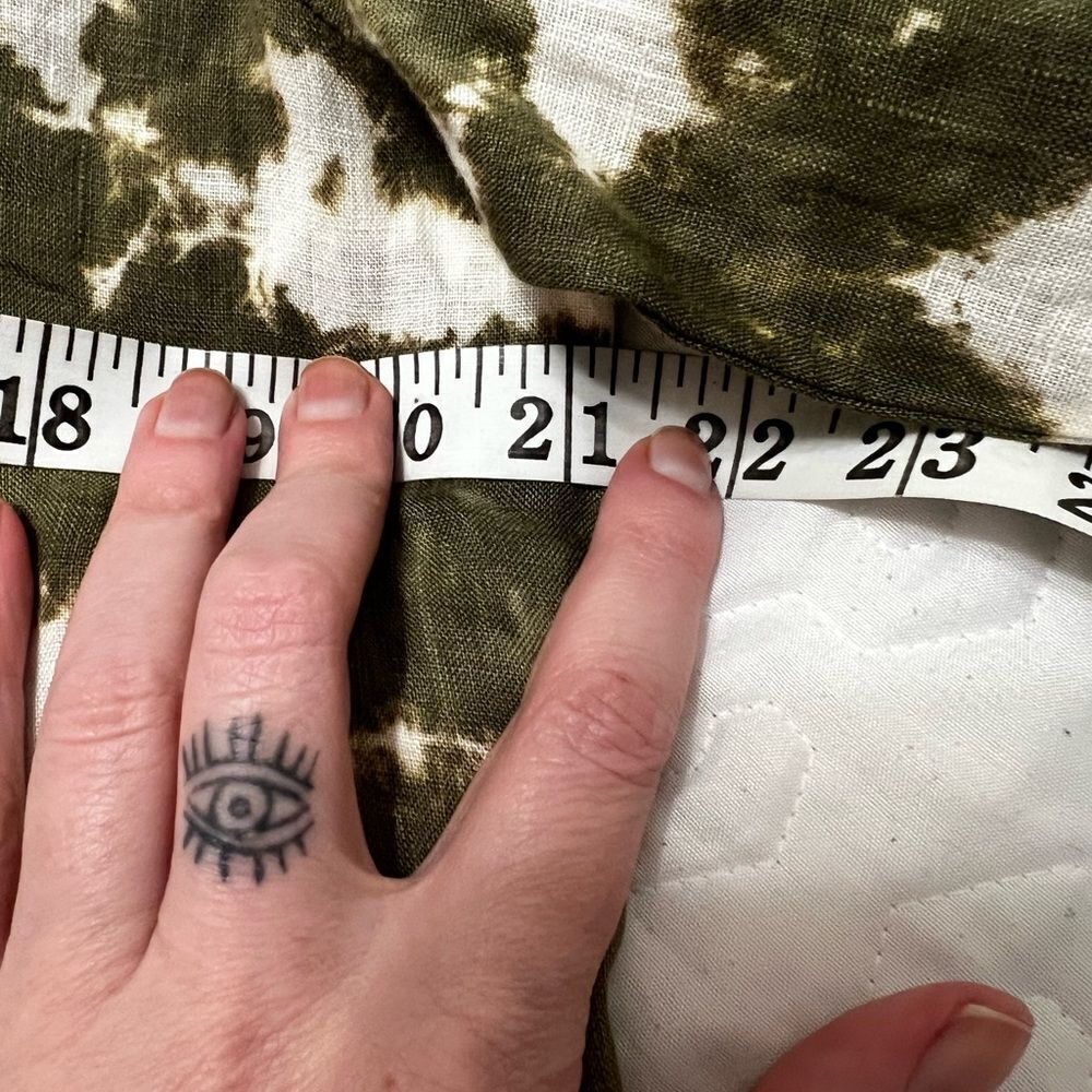 Xovi Linen Shirt Green Medium Tie Dye Tunic Length Pockets Convert Sleeves - Picture 12 of 13